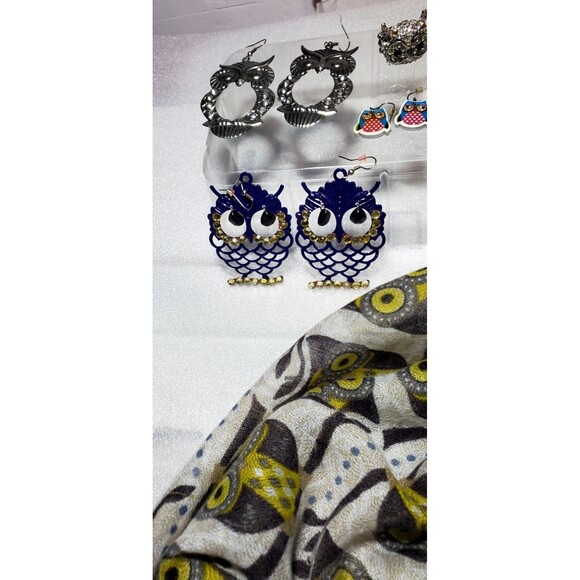 Whimsigoth Owl Theme Accessory Lot: Owl Scarf, Earrings, Watch & Stretch Ring - Picture 8 of 16
